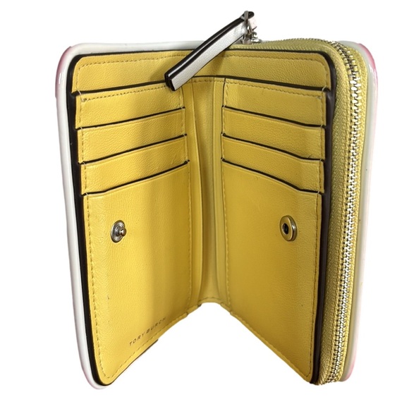 Tory Burch Small Fleming Soft Patent Leather Border Yellow Wallet - Picture 3 of 14